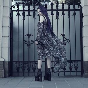 Killstar New Moon Maiden Black White Mothman Celestial Lace Up Dress XL Goth Alt